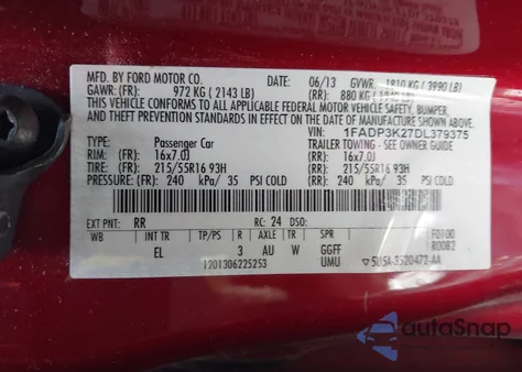 2013 Ford Focus Se из США, поврежденный, VIN 1FADP3K27DL379375